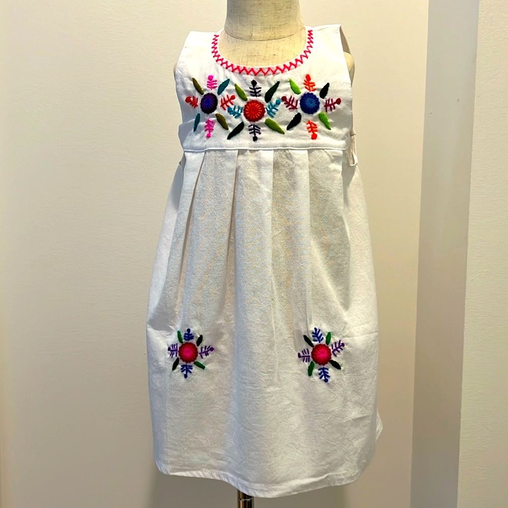 Girls’ Hand-Embroidered Cotton Sundress White Size 4